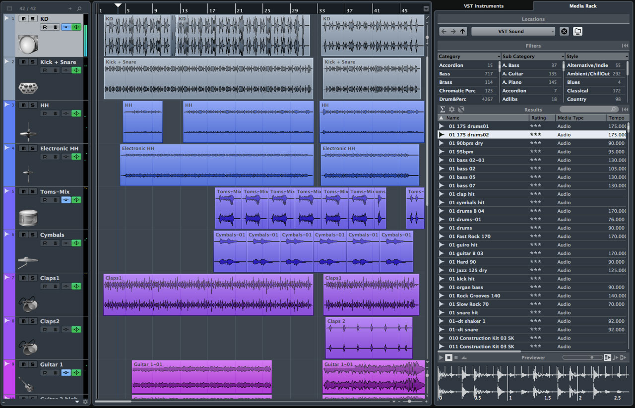 Cubase Pro 8's dockable Mediabay.