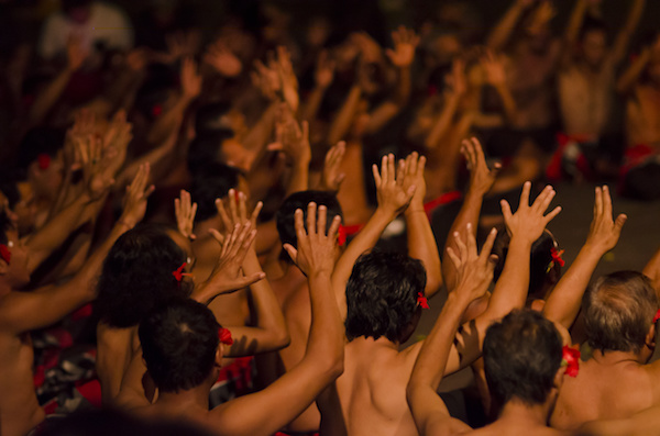 BALI, INDONESIA - JUNE 14: Presentation of traditional balinese Women Kecak Fire Dance on JUNE 14, 2014 on Bali. Kecak (also known as Ramayana Monkey Chant) is very popular cultural show on Bali.